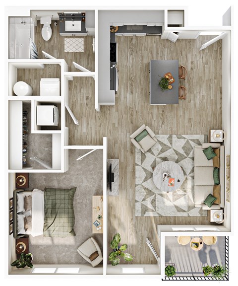Floor plan for 1 bed, 1 bath, 808 sqft